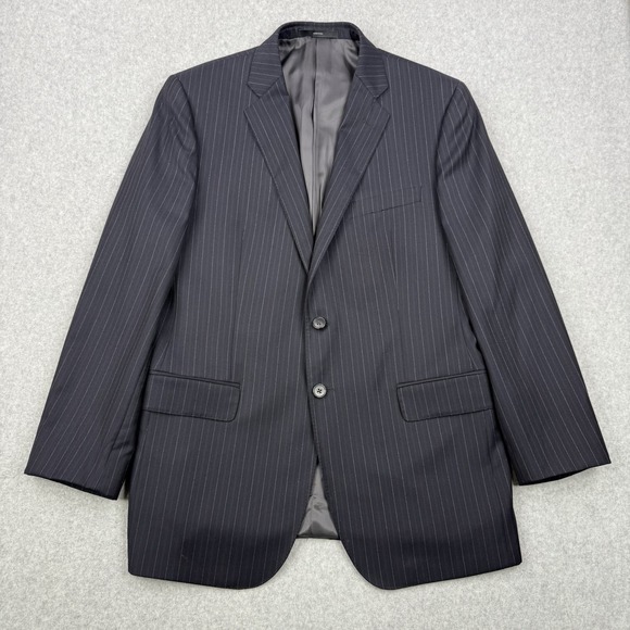 Saks Fifth Avenue Blazer Mens 42R Black Striped Super 130s Wool Loro Piana‎ Coat